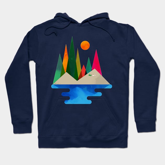 Mountains, forest, lake adventure. Hoodie by Curvilineo